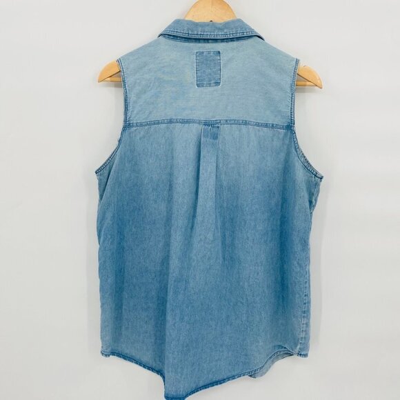 Details Sportswear VTG Denim Collared Star Embroidered Button Down Tank Top - Picture 2 of 4